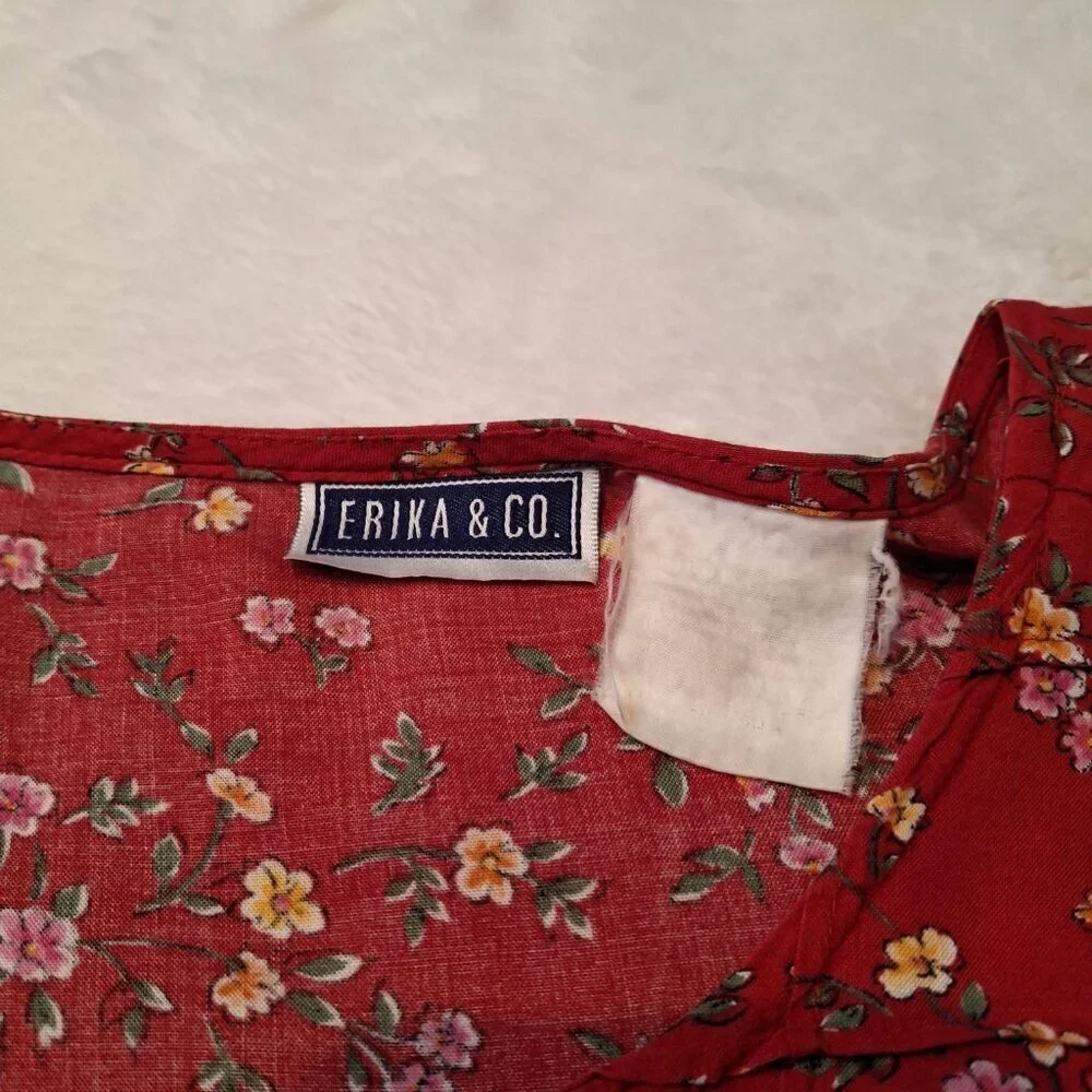 Erika & Co Floral Babydoll Maxi Summer Dress Sz L Boho Cottagecore Peasant - Picture 9 of 16